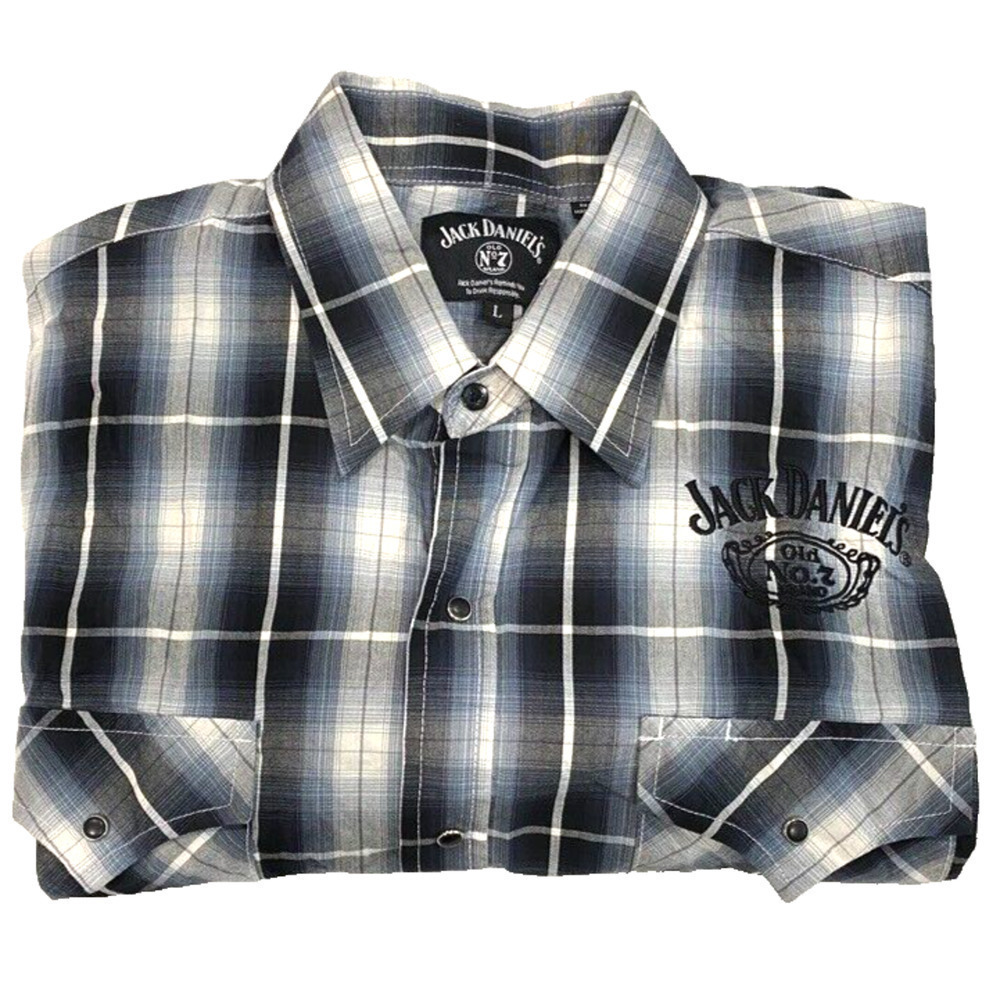 Jack Daniels Shirt Mens Large Plaid Pearl Snap Western / Cowboy Long sleeve